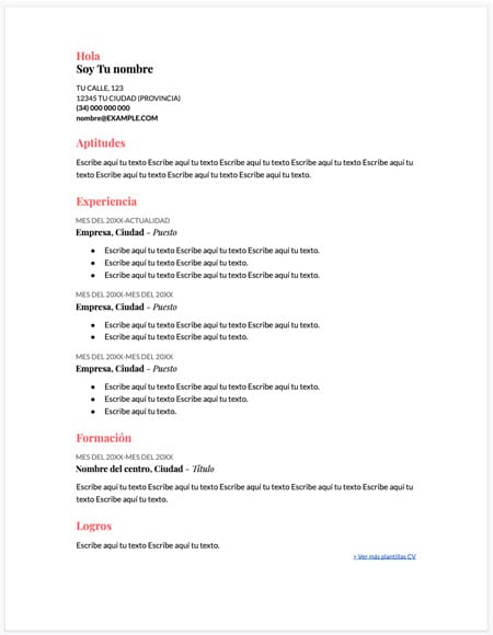 ⃞▷ Modelo de currículo coral | Curriculum Vitae Gratuito